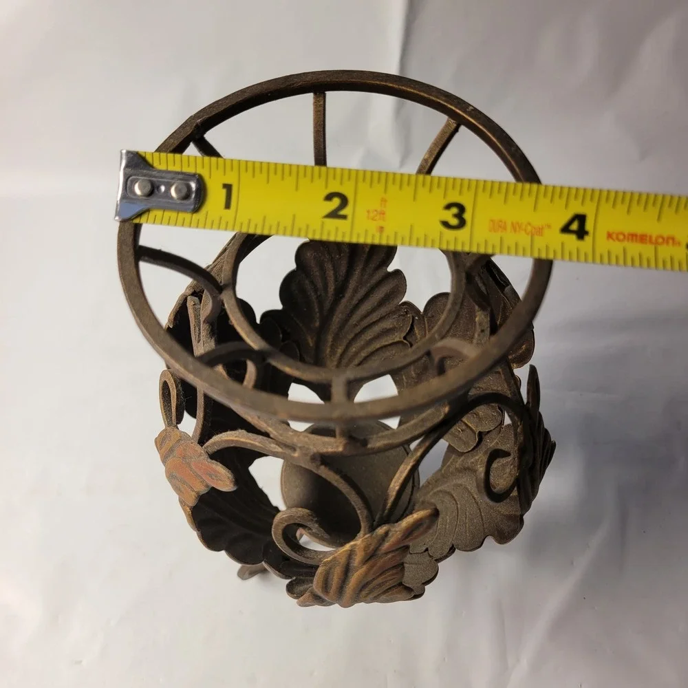 Metal Pillar Candle Holder‎ Bronze Look Steel Acanthus Leaf Scroll Footed 9in
